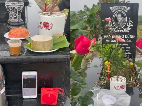 Việt Anh ra mộ NSND Hoàng Dũng tâm sự, bật nhạc, thắp hương và "mời bố về ăn Tết"