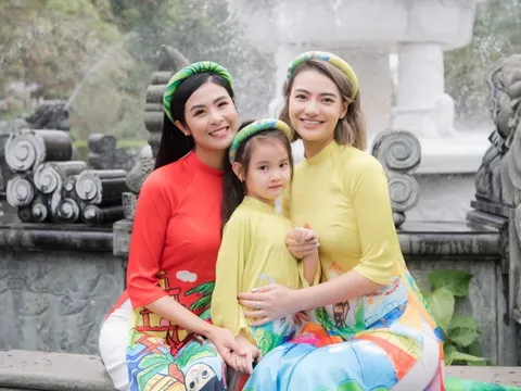 Hồng Quế và con gái diện áo dài của hoa hậu Ngọc Hân